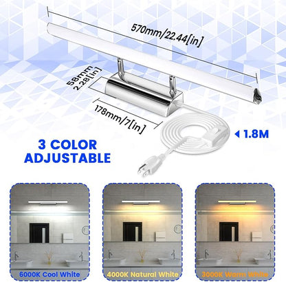 Bonlux 9W Bathroom LED Vanity Light 22 inch, 3 Color Adjustable 3000K/ 4000K/ 6000K, Dimmable Wall Mounted Plug in Light Fixture with Remote Control Memory Function for Cabinet Mirror Lighting