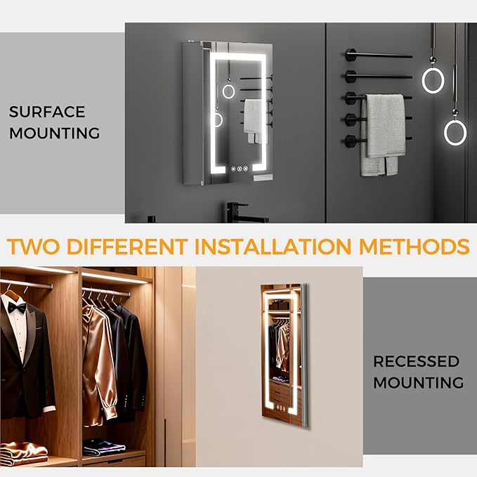 20 * 26 Smart LED Lighted Bathroom Medicine Cabinet Mirror with Touch Control, 3-Color Temperature, Stepless Dimming, 1-Hour Auto-Off – Ideal for Modern Bathrooms and Makeup Routines