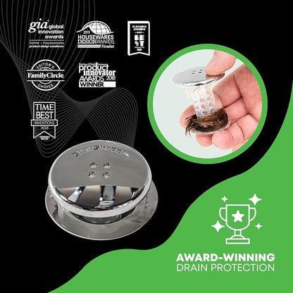 SinkShroom Revolutionary Bathroom Sink Drain Protector Hair Catcher, Strainer, Snare, Silicone , Brushed, Sinkshroom Chrome Edition, 1" -1.4"