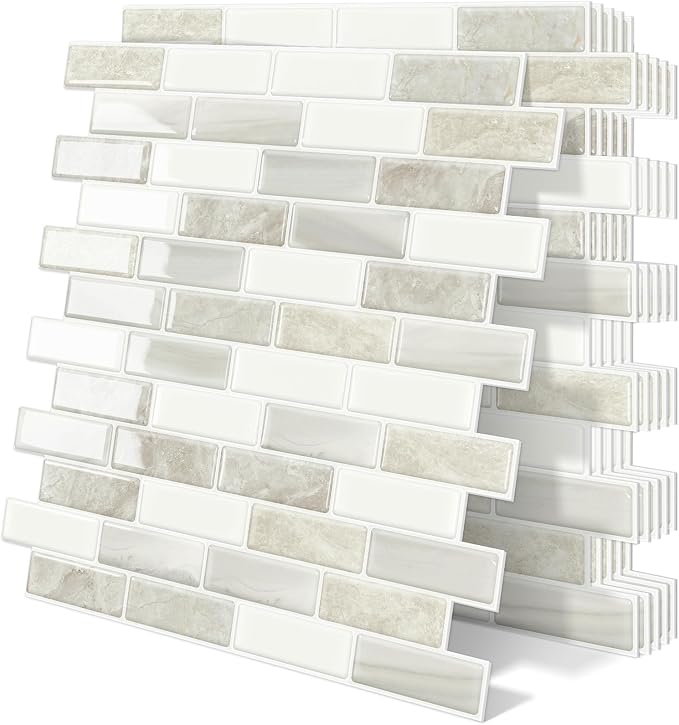Beige Peel and Stick Backsplash 3D Self Adhesive Wall Tile 10 Sheet | Thick,Sticky,Vinyl,12"x12",Marble,for Kitchen,Bathroom