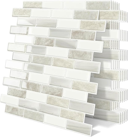Beige Peel and Stick Backsplash 3D Self Adhesive Wall Tile 10 Sheet | Thick,Sticky,Vinyl,12"x12",Marble,for Kitchen,Bathroom