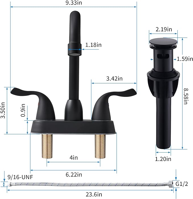 2 Handle Black Bathroom Sink Faucet - 4 Inch Centerset Faucet Bathroom 2 or 3 Hole Lavatory Faucet Bathroom Vanity Sink Faucets with Pop-up Drain and Supply Lines Matte Black