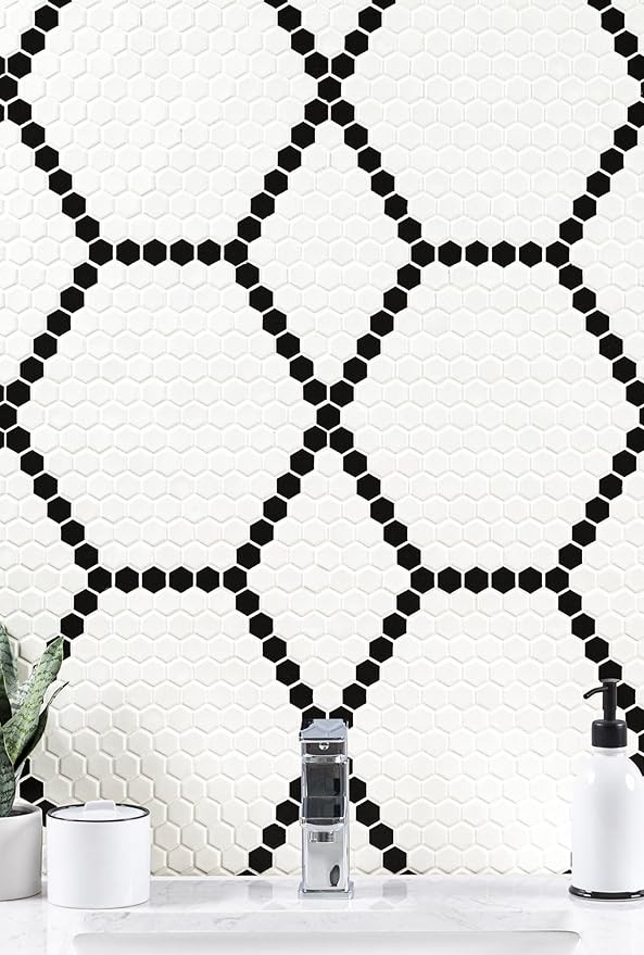 MSI White and Black 12 in.x 12 in. Hive Pattern Matte Porcelain Mosaic Tile for Kitchen Backsplash, Bathroom Wall, Shower, and Floor