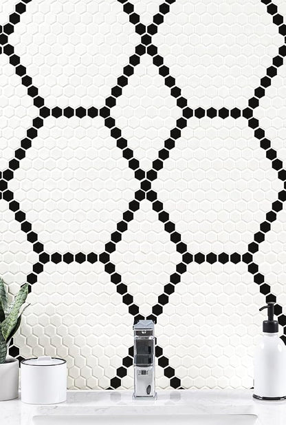 MSI White and Black 12 in.x 12 in. Hive Pattern Matte Porcelain Mosaic Tile for Kitchen Backsplash, Bathroom Wall, Shower, and Floor