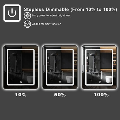 24 x 30 Inch LED Medicine Cabinet with Mirror, Recessed or Surface Mount, Soft Close Hinges, Adjustable Shelves, Black