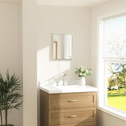 Brushed Nickel Mirror 16" x 20" Rectangle Beveled Frame Bathroom Vanity Mirror for Over Sink Brushed Nickel, Tempered Glass, Stronger Frame, Modern Farmhouse Bathroom, Bedroom, Entryway