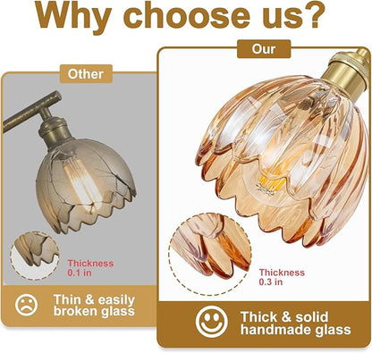 Vintage Bathroom Light Fixtures,2-Light Hardwired Vanity Lights with Amber Tulip Glass Shade,Gold Bathroom Vanity Light for Mirror Restroom,E26 Socket,14.57 in(Bulbs Not Included)