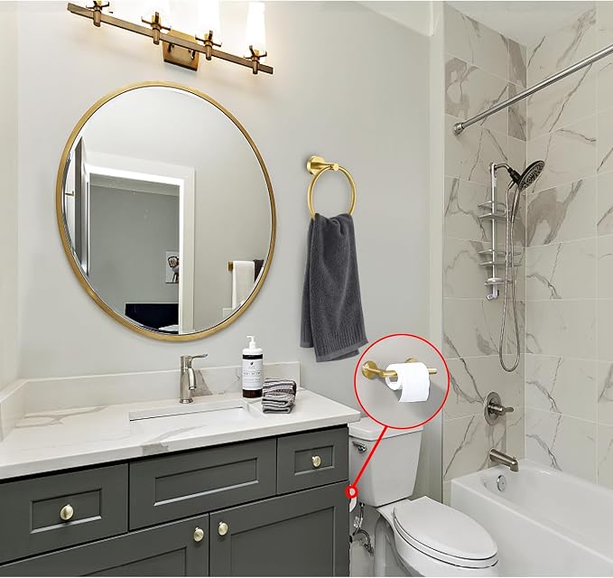 Brushed Gold Flip Toilet Paper Holder, Towel Ring Set 2 Pieces Hand Towel Holder for Bathroom Hardware Accessories Set SUS304 Stainless Steel Sturdy Wall Mount Bathroom Holder