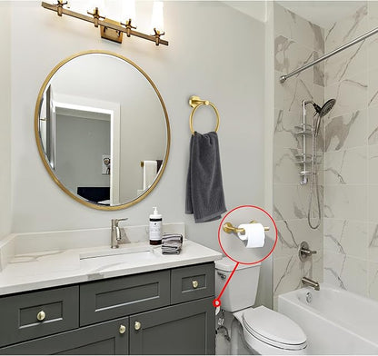 Brushed Gold Flip Toilet Paper Holder, Towel Ring Set 2 Pieces Hand Towel Holder for Bathroom Hardware Accessories Set SUS304 Stainless Steel Sturdy Wall Mount Bathroom Holder