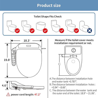 KERDE P30A Electric Bidet Toilet Seat - Smart Heated Seat with Auto-Flush, Side Panel Control for Existing Toilets, Quiet Close Lid & Warm Air Dryer Elongated