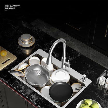 23.6 x 17.7 Inch Kitchen Sink Drop in, Stainless Steel Nano-Coating Kitchen Sinks, 8" Deep Single Bowl Sink with Basket & Drain Kit
