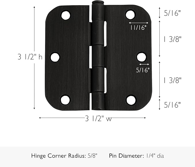 Design House Door Hinge, 3.5 in x 3.5 in, 5/8 in Radius, Interior, Rounded Steel, Removable Pin, Pre-Lubricated, Easy to Install, Oil Rubbed Bronze Finish, 9 Pack, 191114
