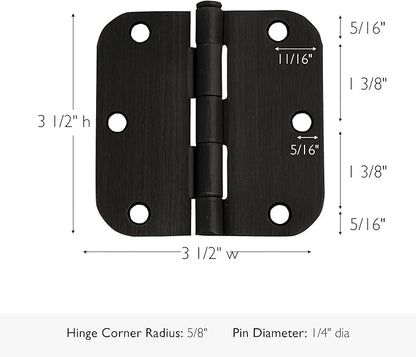 Design House Door Hinge, 3.5 in x 3.5 in, 5/8 in Radius, Interior, Rounded Steel, Removable Pin, Pre-Lubricated, Easy to Install, Oil Rubbed Bronze Finish, 9 Pack, 191114