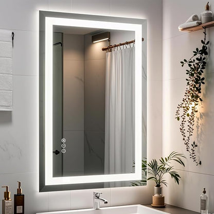 40x26 LED Lighted Bathroom Mirror for Vanity Wall | Front Light and Backlit, Anti-Fog, Memory, 3 Color, Tempered Glass, Dimmable, Rectangular, UL, Horizontal/ Vertical Mounted