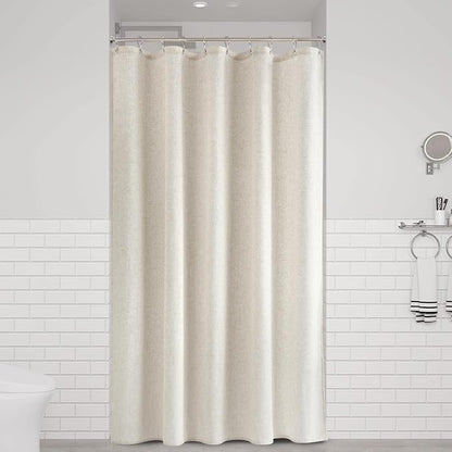 60 Inch Shower Curtain, Narrow Beige Country Boho Farmhouse Linen Shower Curtains for Bathroom Natural Cloth Weighted Fabric Bath Curtains Liner with Hooks, Cream, 60x72