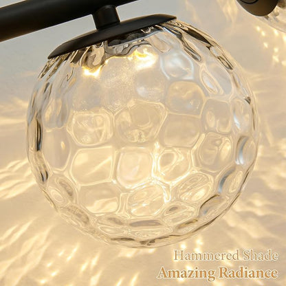 LED Bathroom Vanity Light Fixtures,Modern Black Makeup Bathroom Lighting | 5 Lights Hammered Clear Globe Glass Wall Sconce,Dimmable Mid Century Modern Bubble Glass Bathroom Vanity Lights over Mirror