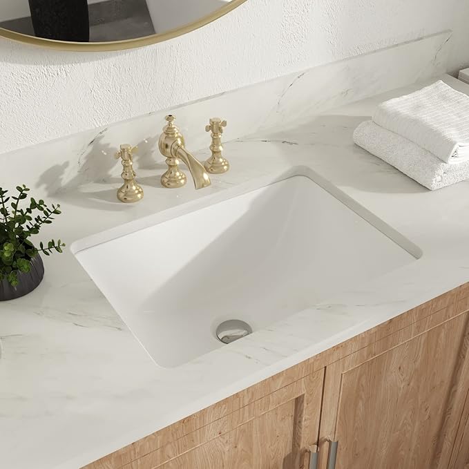 DeerValley DV-1U306 Ursa Undermount Bathroom Sink, 17.91”x 12.8” Vessel Sinks Rectangle Undermount Sink Modern White Ceramic Vanity Vessel Sink with Overflow