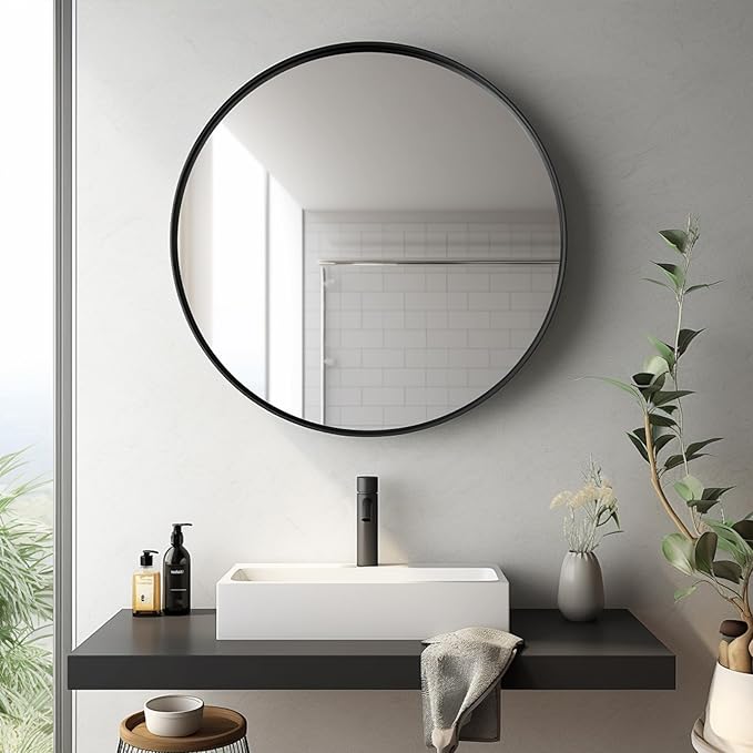 Circle Mirror 26 inch, Black Round Mirror, Matte Black Metal Frame | High Definition Mirror, Rust-resistant, Easy Installation, Suitable for Bedroom, Entryway, Living Room, Hallway, Wall Décor