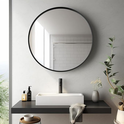 Circle Mirror 26 inch, Black Round Mirror, Matte Black Metal Frame | High Definition Mirror, Rust-resistant, Easy Installation, Suitable for Bedroom, Entryway, Living Room, Hallway, Wall Décor