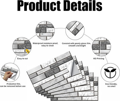 12-Sheet Peel and Stick Wallpaper, Subway Tile 6''x12'' Self Adhesive Wall Tiles Waterproof PVC Stick on Backsplash Vinyl Decorative Tiles Stickers for Kitchen Bathroom