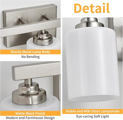 Bathroom Light Fixtures, Vanity Light Over Mirror Nickel 3-Light Fixture | Modern bathroom vanity light fixture with metal frame, ideal for mirrors, bedrooms and hallways. Fits E26 bulbs.