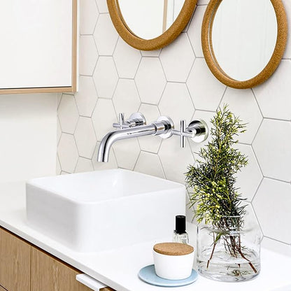 ARCORA Wall Mount Bathroom Faucet, Chrome Bathroom Sink Faucet, 2 Handle Wall Mount Vessel Sink Faucet Rough in Brass Valve Included