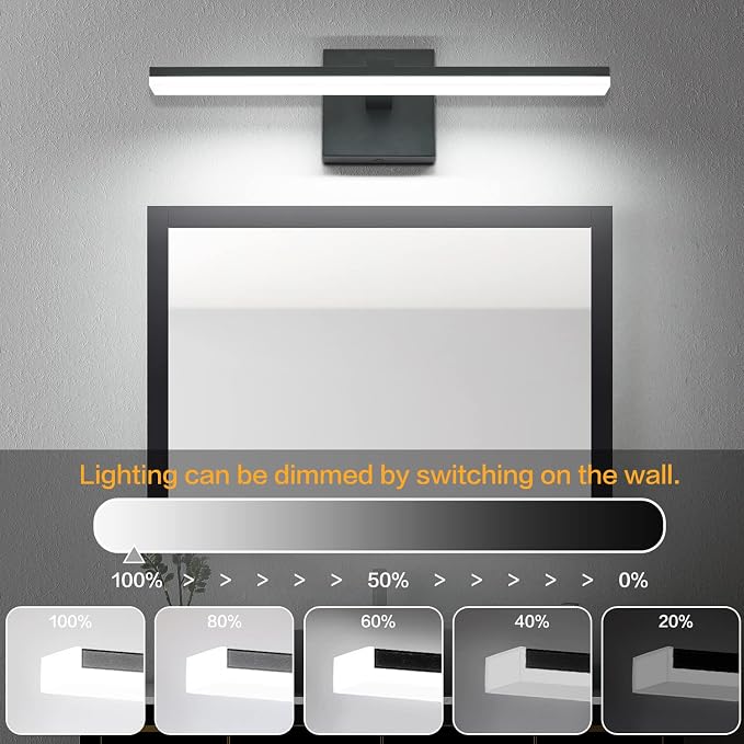 Black Bathroom Vanity Lights - 18 inch Modern LED Bathroom Light Fixtures Dimmable Vanity Light Acrylic Bath Room Lighting Fixture Over Mirror