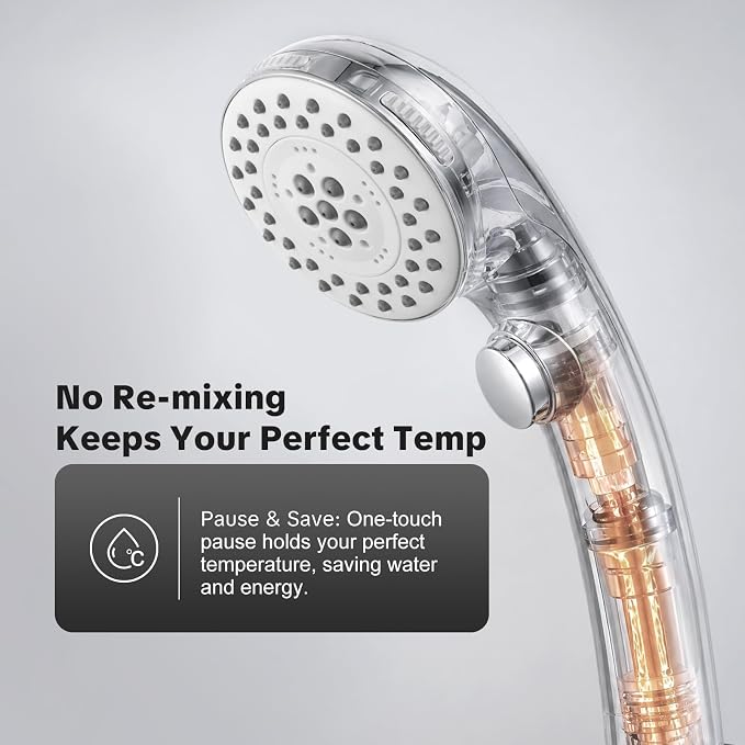 OFFO Handheld Shower Head with Adjustable Shower Head Holder, 5 Mode Handheld Shower Head with On Off Switch for Water Saving, High Flow Showerheads with 60" Stainless Steel Hose, Silver