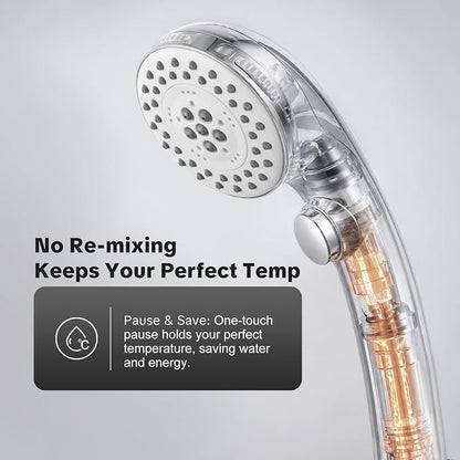 OFFO 5 Mode Handheld Shower Head with On Off Switch for Water Saving, High Flow Powerful Boosting Showerheads with 60" Stainless Steel Hose & Holder, Chrome