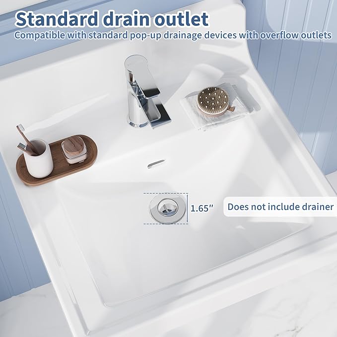 20X17 Inch White Ceramic Drop-in Bathroom Sink, Oval Vanity Top with & 3-Hole Faucet (1.25" Centers), CUPC Certified Contemporary Lavatory for Small Spaces