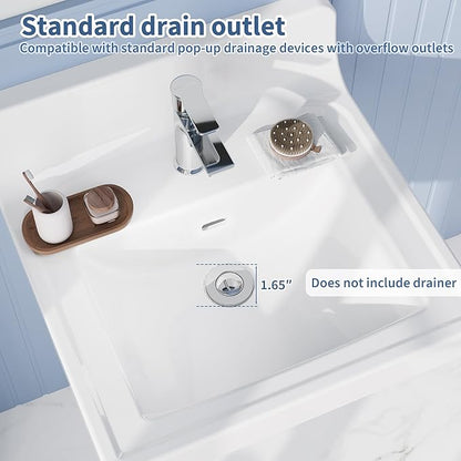 20X17 Inch White Ceramic Drop-in Bathroom Sink, Oval Vanity Top with & 3-Hole Faucet (1.25" Centers), CUPC Certified Contemporary Lavatory for Small Spaces