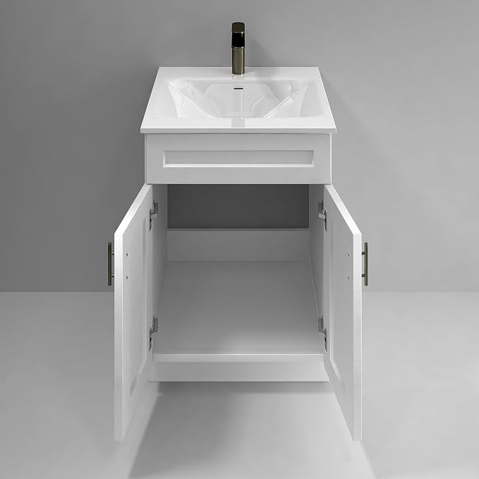 24" White Shaker Bathroom Vanity Base – Ready-to-Assemble Sink Cabinet, Freestanding Bathroom Vanity Base Only, No Top or Sink