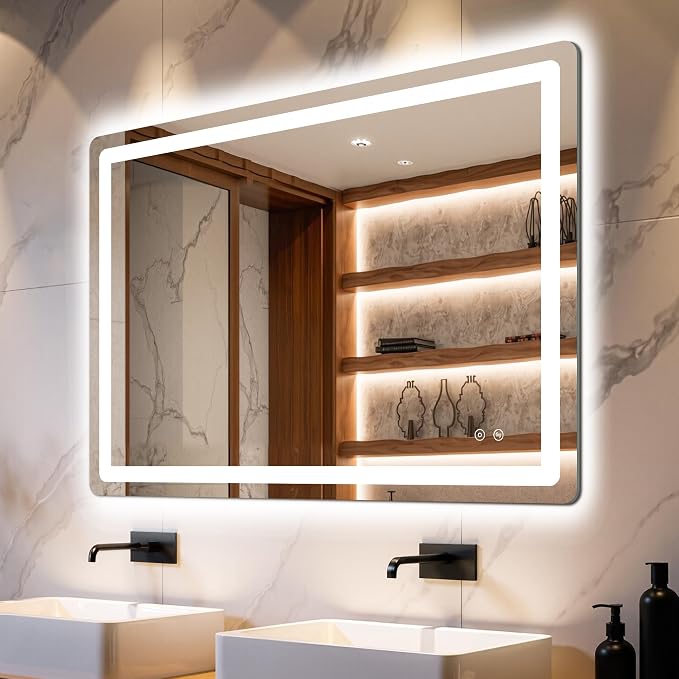 30x40 LED Bathroom Vanity Mirror with Lights, Anti-Fog, Dimmable | Front & Backlit with 3 Color Modes and Memory, 5mm Shatterproof Glass, Plug-in or Hardwired, Horizontal or Vertical