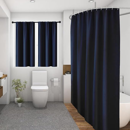 Shower Curtain Set, for Bathroom Decor 72" x 72", Modern Navy | Navy Waffle Textured Solid Waffle Textured Cloth Waterproof Matching Window Shower Curtain 36 x 30 Inches
