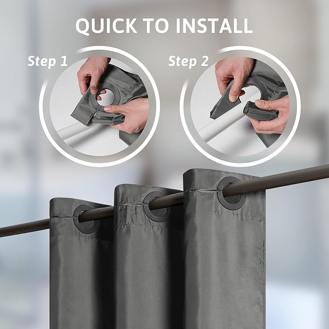 Furlinic No Hook Shower Curtain or Liner,Polyester Cloth Fabric Tall Bathroom Curtain,Modern Hotel Style with 10 Plastic Built-in Hooks,Machine Washable & Waterproof,Dark Grey,72x72 Inch