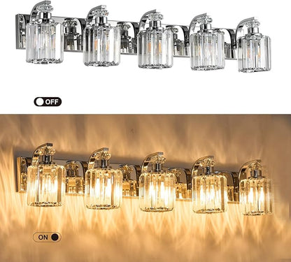 Chrome Bathroom Light Fixtures with K9 Crystal Lampshade Bathroom Lighting Over Mirror Vanity Lights for Living Room,Bedroom,Restroom,Hallway 5 Lights