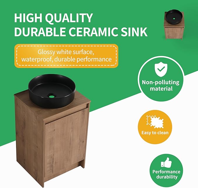 20'' Freestanding Bathroom Vanity with Sink, 20 Inch Floor Stand Cabinrt Set, Modern Vanity Cabinet with Soft-Closed Door, Space Saving Design for Small Bathroom, Black Ceramic Basin
