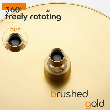 Rainhead Waterfall Shower Head 10-Inch Large Bathroom Overhead Fixed Showerhead High Pressure 2.5 GPM with Adjustable Angle, Gold SH001GD-D10