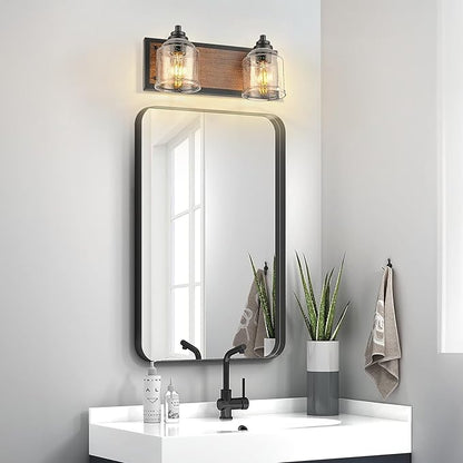 Vanity Lights for Bathroom Large 15.8", Farmhouse Rustic Vanity Light with Bubble Glass Shades, Brown 2 Light Bathroom Lighting Fixtures Over Mirror, Bath Wall Sconce Home Decor