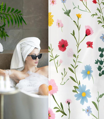 Shower Curtain for Bathroom Stall Boho Modern Cute Aesthetic Decorative Girly Waterproof Unique White Floral Girls Chic Print Design Teen Pretty Women Cortinas de Baño Bathtub 72 x72 Inch