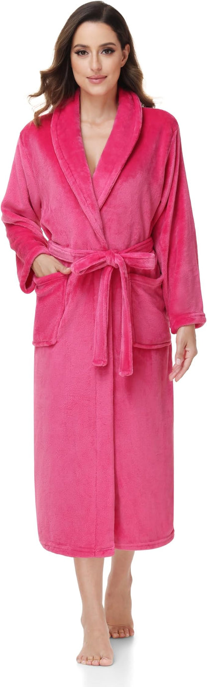 Fluffy Soft Robes for Women, Warm Fleece Womens Robe, Cozy Bathrobe | Plush Bathrobe for Women, Long Fuzzy Lightweight Bath Robe with Pockets for Shower Spa Hotel House Pool