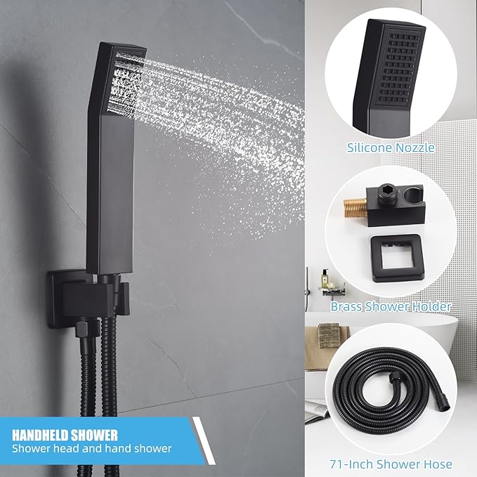 Modern Shower Faucet with 10 Inch Rain Shower head Shower System and Handheld Shower Combo,2-Function Shower Fixtures Included Shower Trim Kit (Matte Black)