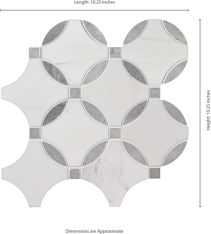 MSI Bianco Dolomite 11 in. x 11 in. Lola Polished Marble Tile for Kitchen Backsplash, Floor Tile, Wall Tile for Bathroom, Shower Wall Tile, Mesh Mounted Mosaic Tile