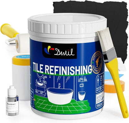 DWIL Tub Paint, Tub and Tile Refinishing Kit with Tools, Bathtub Paint Water Based &Low Odor, Easy to Use for Sink Bathroom Shower, Black 35oz/50-55sq.ft