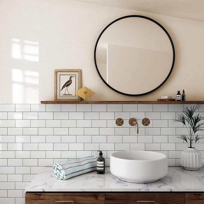 STICKGOO Peel and Stick Backsplash on Subway Tile, Glossy White | PVC, Self Adhesive Thick Kitchen Backsplash, Waterproof, Traceless Peel, Ideal for Vanities, Bathrooms
