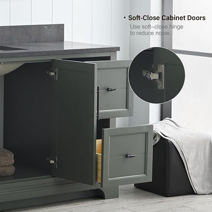 Vanity Art 60 Inch Bathroom Vanity with Single Sink, Silver Grey | Solid Wood, Ceramic Sink, Marble Top, Waterproof Backsplash, Pre-assembled, Soft-close Doors, Ample Storage, Freestanding