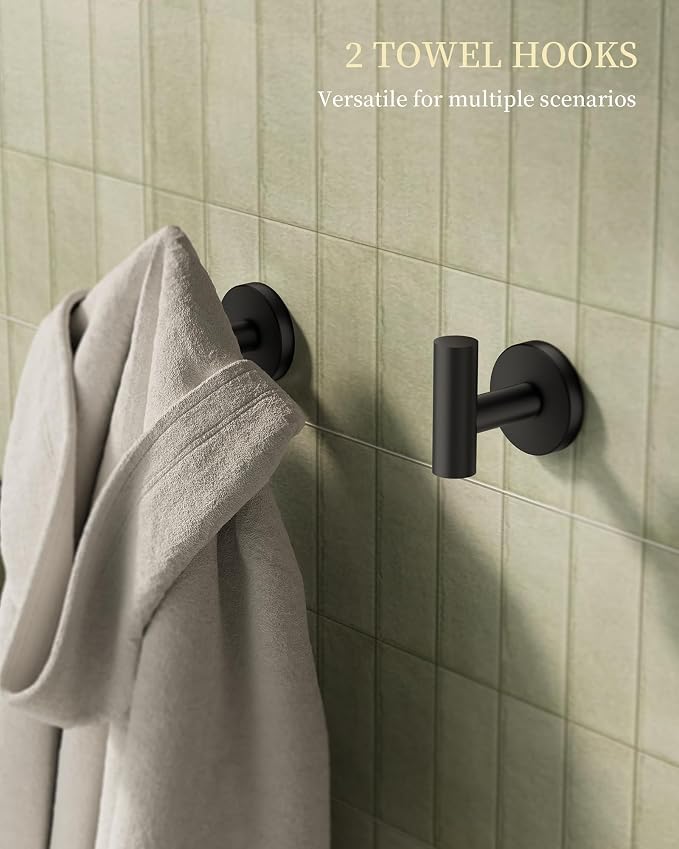 Matte Black Bathroom Hardware Accessories Set 5 pcs Towel Holder Bar Set | 24 inches Stainless Steel Towel Bar, Towel Racks for Bathroom Robe Towel Hooks Toilet Paper Holder Wall Mounted by BATHLAVISH