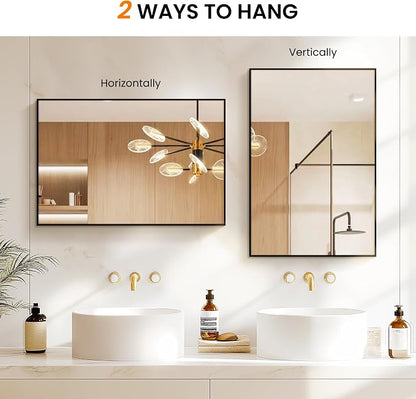Bathroom Vanity Mirror for Wall, 20"x30" Bathroom Mirror for Over Sink | HD Shatterproof Glass, Rectangular Metal Frame, Horizontally or Vertically, Mirror for Bathroom, Living Room, Entryway(Black)