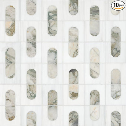 MSI Bianco Dolomite Moderno 12 in. x 12 in. Polished Marble Mosaic Floor and Wall Tile for Bathroom, Kitchen Backsplash, Accent Wall Tile, and Shower Wall Tile