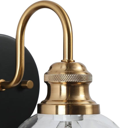 KSANA Black Gold Sconce, Modern Globe Wall Sconces Lighting with Clear Glass Shade, 1-Light Brass Wall Mounted Light Fixture for Bathroom, Kitchen, Bedroom and Stairway